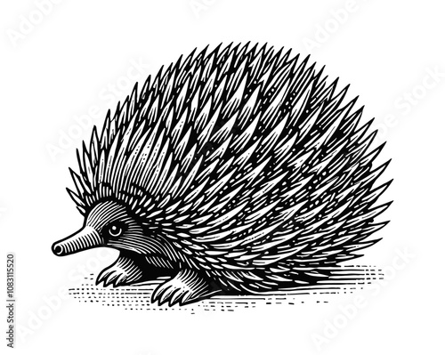 echidna engraving black and white outline