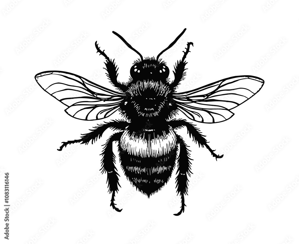 Fototapeta premium bumblebee engraving black and white outline