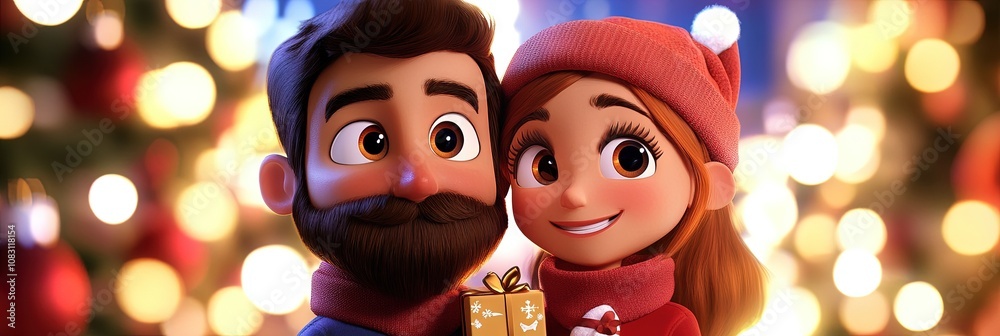 Obraz premium 3D animation couple christmas shopping