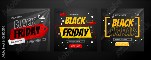 Black Friday Special Offer Banners With Geometric Design. Eye-catching Black Friday Banners Featuring Geometric Patterns and Vibrant Colors. Ideal for Promoting Sales and Special Offers