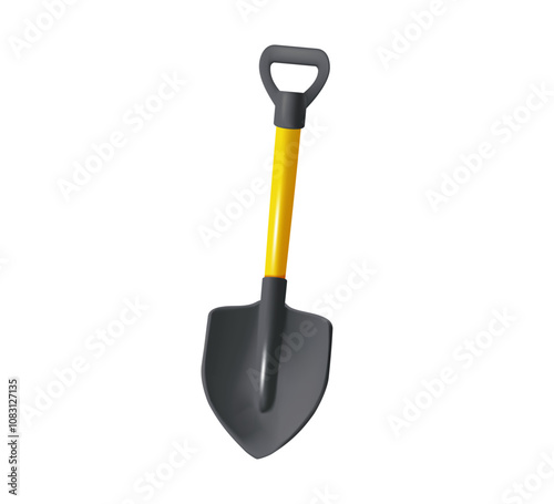 Shovel 3D illustration for web. Equipment for garden. Simple garden shovel sign vector design. Shovel with handle web icon isolated on white background. Shovel spade clipart logo. Garden, building