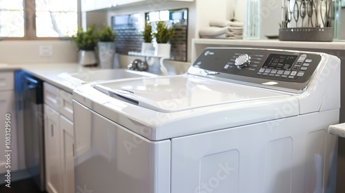 Modern White Washer in Bright, Clean Kitchen Setting
