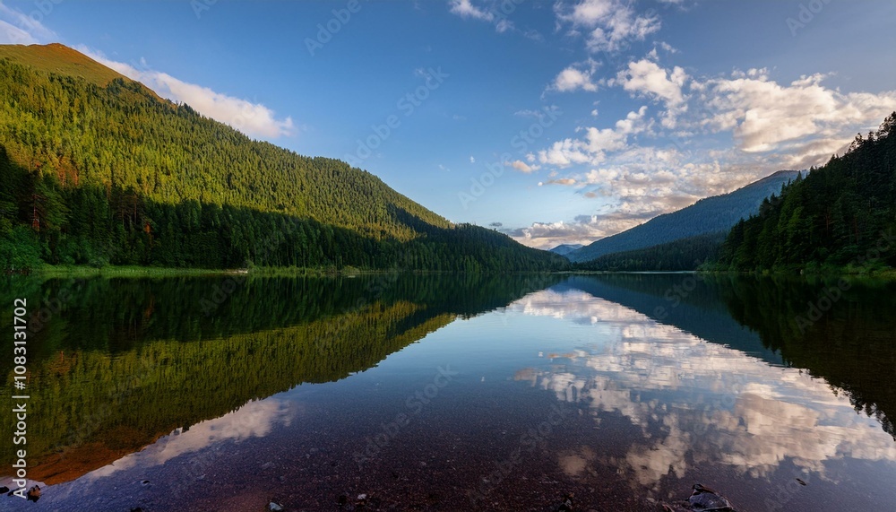 Fototapeta premium Experience the tranquil beauty of a silent lake. 