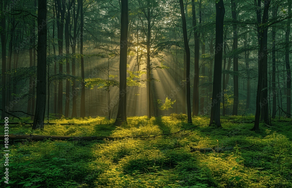 Obraz premium Sunlit Forest Morning