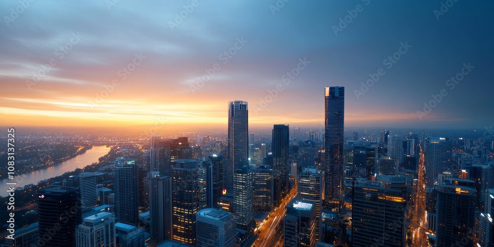 Fototapeta premium Architectural landscape of modern urban skyline 