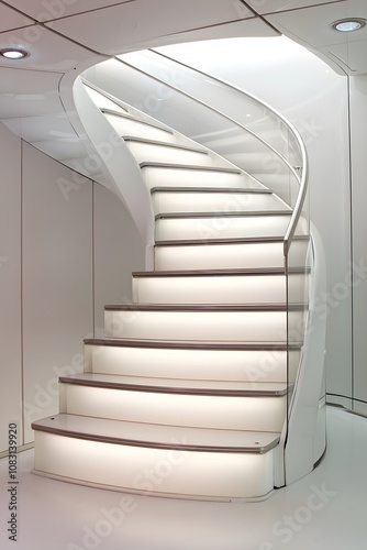 Futuristic spiral stairs with translucent steps and integrated lighting, photo