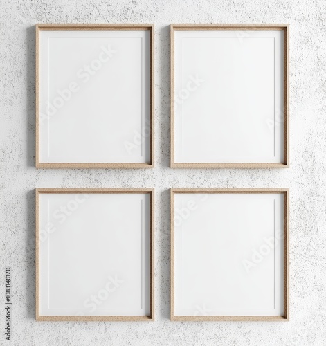 Minimalist Wooden Photo Frames on Textured White Wall 3D Render photo