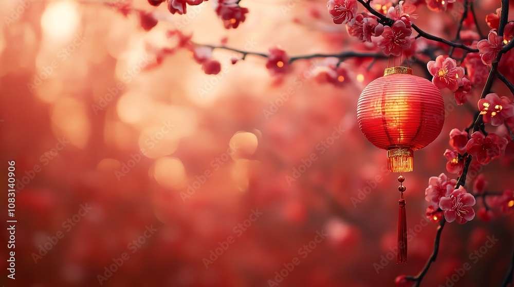 Obraz premium A red lantern hangs from a tree branch