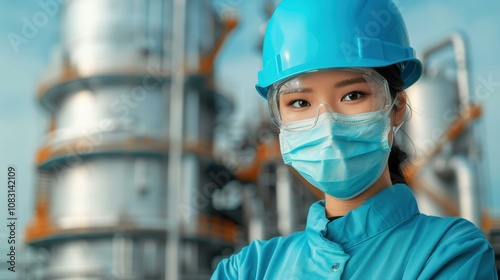 Engineer in PPE oversees construction at refinery, ensuring safety and efficiency in a dynamic industrial environment.