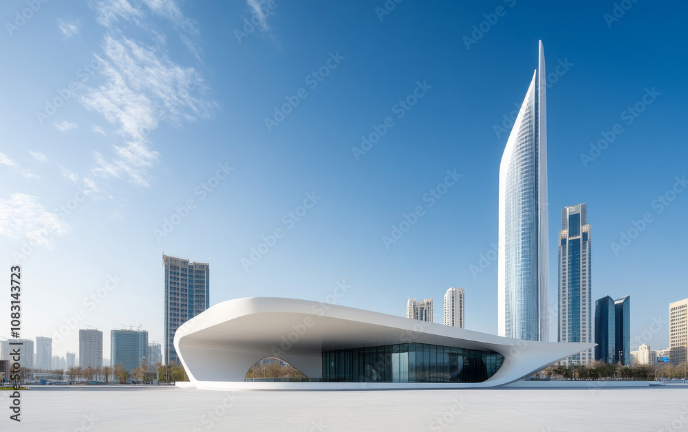 Naklejka premium Highly developed futuristic technological cityscape 