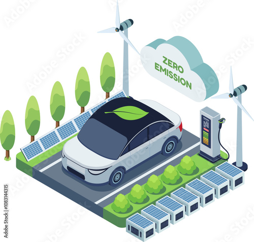 Isometric Electric Vehicle Promoting Zero Emissions
