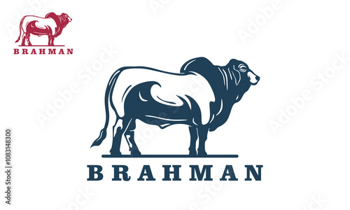 great blue brahman cattle logo, silhouette of healthy cow standing vector illustrations