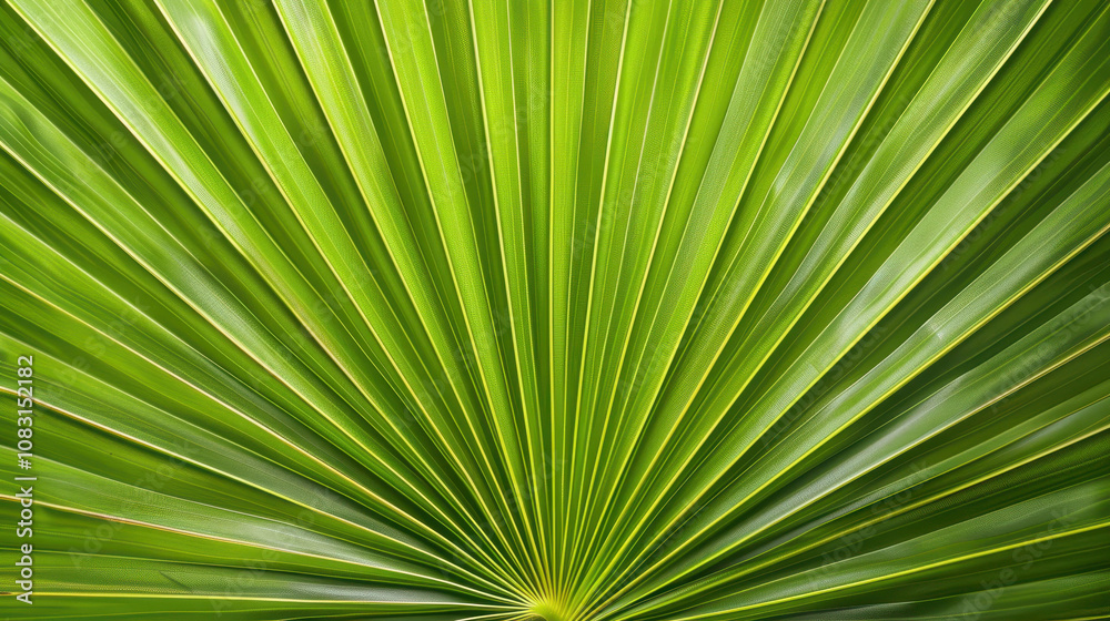 Fototapeta premium Discover the vibrant beauty of a palm leaf, showcasing natures art in vivid green hues against a bright backdrop.