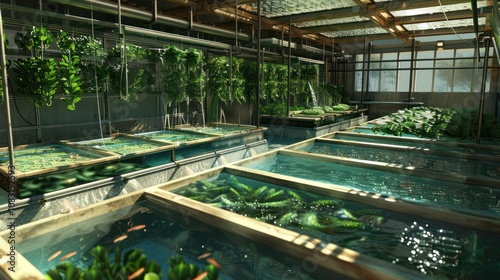 An innovative fusion of aquaculture and agriculture, integrating fish farming with crop cultivation. This sustainable technology promotes efficient resource use, optimizing water and space for both in photo