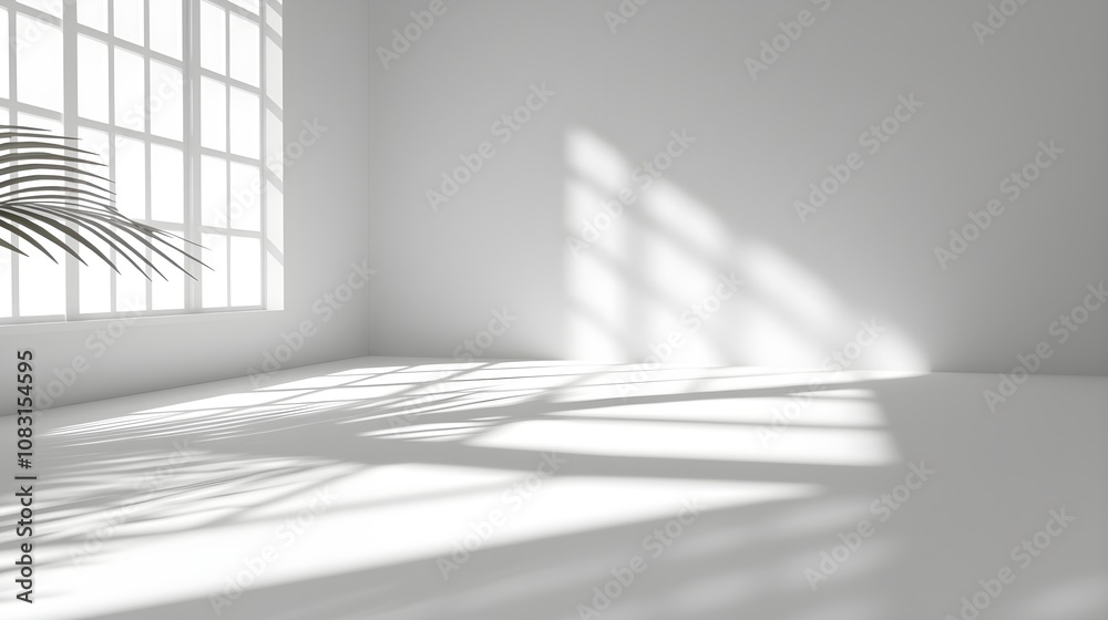 Fototapeta premium Minimalist Interior with Leaf Shadow on White Surface