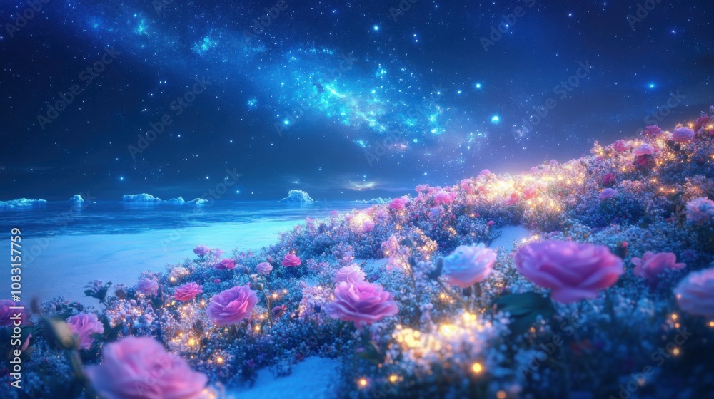 Fototapeta premium Maldivian Dreamscape: A Fantasy Beach Under the Milky Way