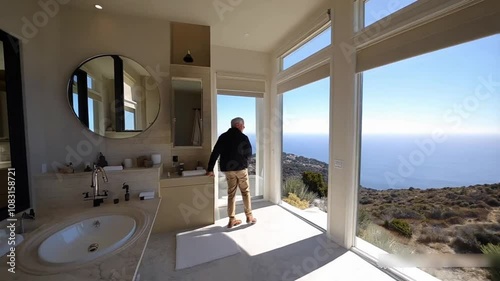 Modern bathroom in luxury house, houses in Malibu, shot of real estate interior, house holding in California: Los Angeles, California / United States -