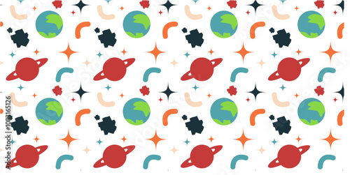 Seamless pattern of colored planets