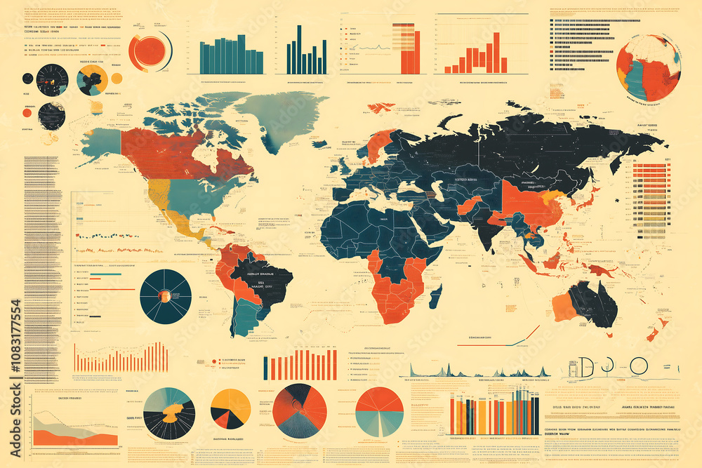 detailed world map infographic showcasing various data visualizations ...