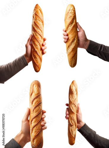 Hands holding freshly baked baguettes, showcasing delicious bread and culinary delights.