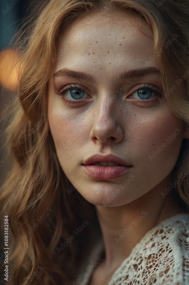 Fototapeta premium portrait of a woman, cinematic close-up photo of a beautiful woman, advertising face