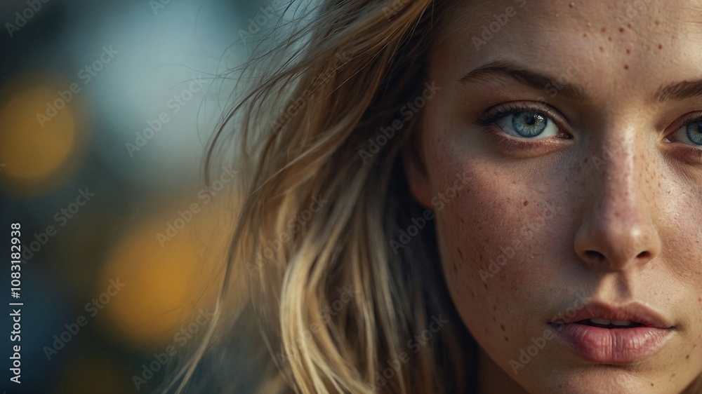 Fototapeta premium portrait of a woman, cinematic close-up photo of a beautiful woman, advertising face