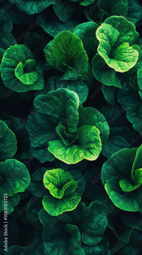 Obraz premium Vibrant green lettuce leaves in garden, showcasing lush agriculture