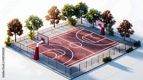 a basketball court with a hoop, suitable for sports and recreation concepts highlighted by white, minimalism, png photo