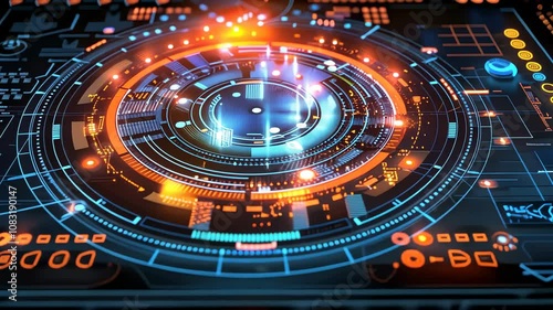 Wallpaper Mural Futuristic digital interface with glowing elements and data visualization. Torontodigital.ca