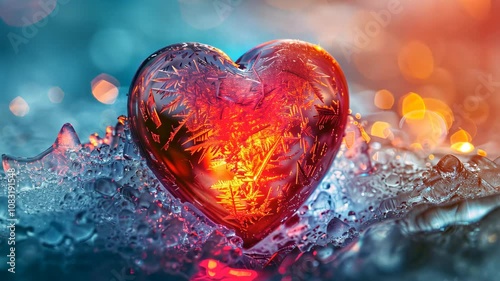 Frozen heart of love on a brightly colored background.