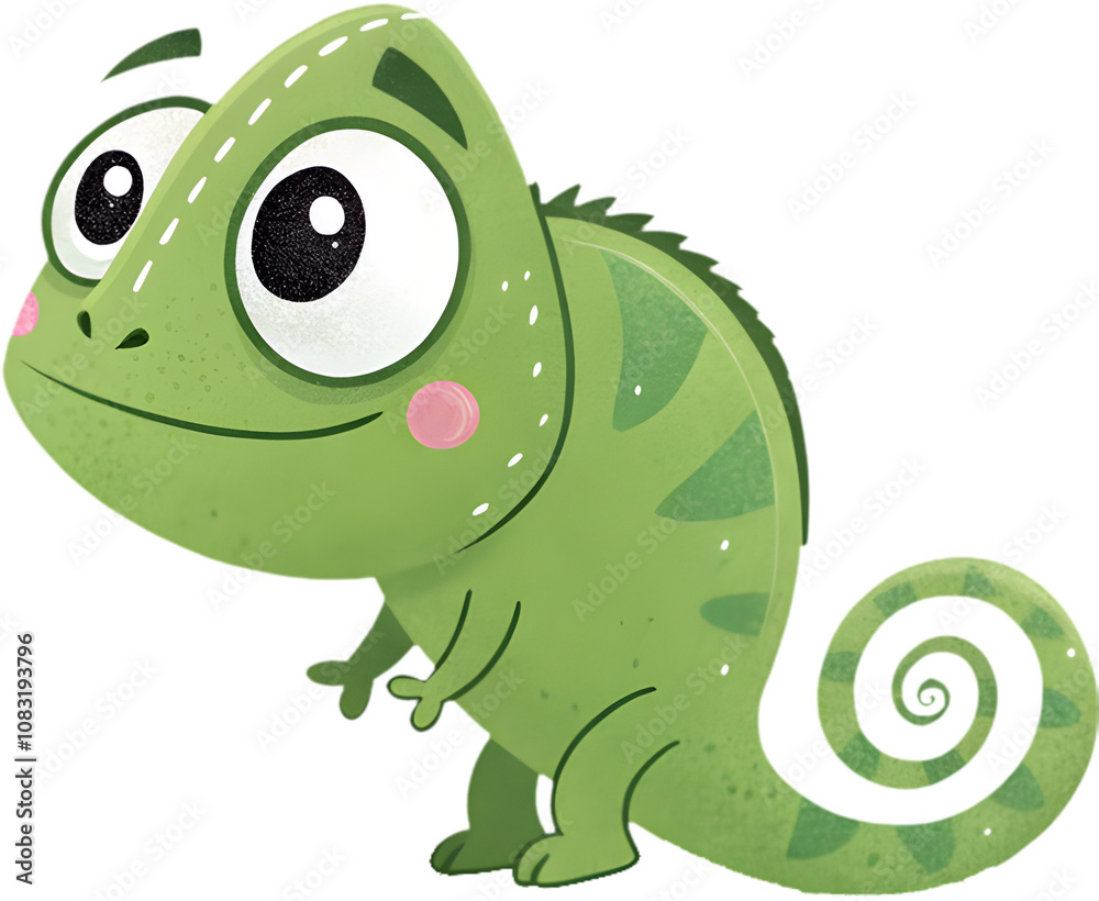 Fototapeta premium Whimsical green chameleon in a playful cartoon illustration design.