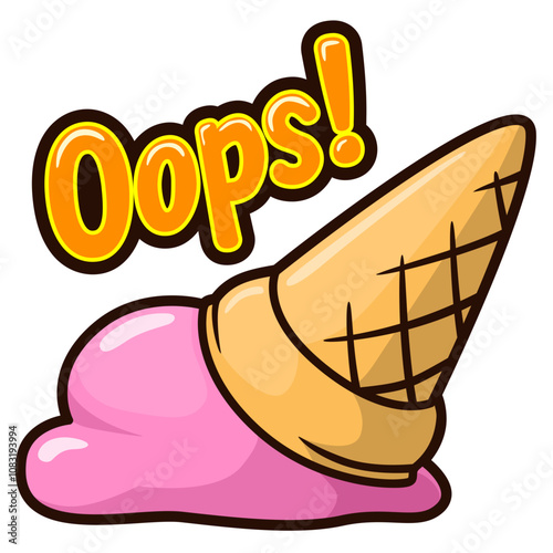 ice cream cone dropped sticker illustration