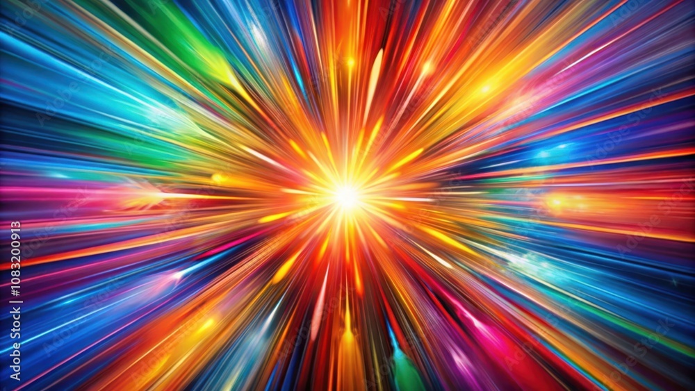 Obraz premium A burst of vibrant colors radiating outward from a bright center, creating a dazzling and energetic abstract pattern.