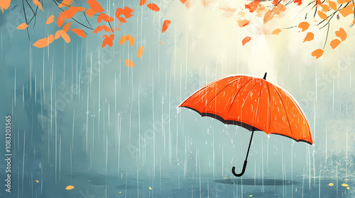 A monsoon backdrop and an isolated umbrella make a perfect backdrop for product placement and seasonal marketing. Monsoon. Illustration