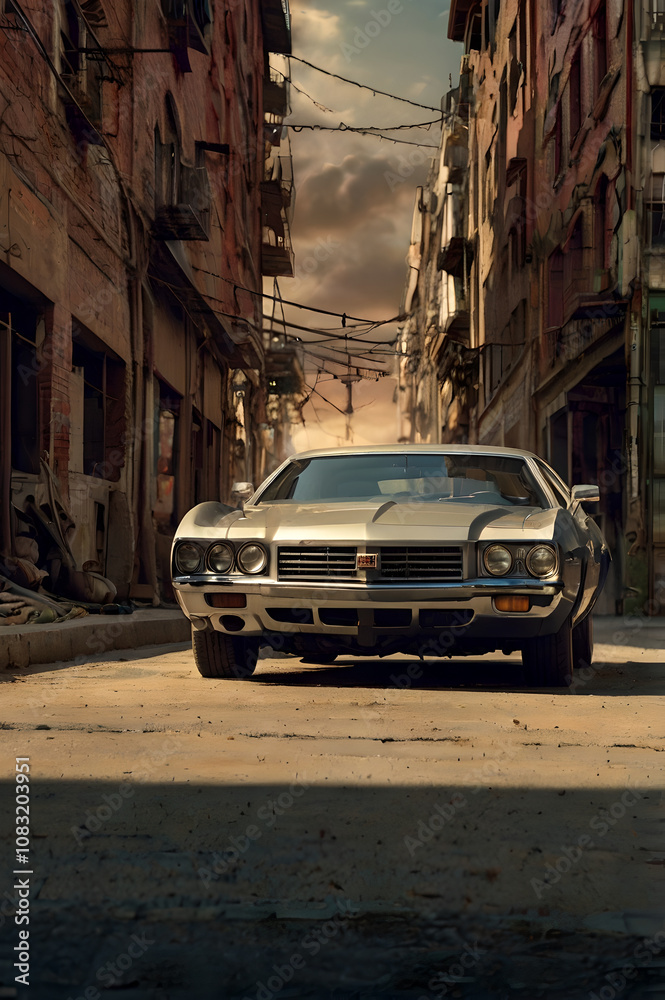 Naklejka premium old car in the street