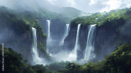 Cherrapunji waterfalls monsoon magic in meghalaya. Monsoon. Illustration