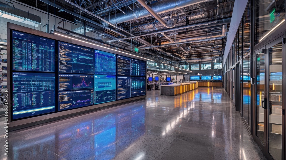 Naklejka premium Modern Trading Floor with Digital Displays and Technology