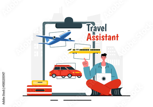 Travel Assistant Vector Illustration for Help and Facilitate Tourists in Planning Travel Packages and Organizing Tour Schedules in a Background