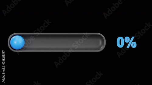 Blue 3D Animation Progress Bar, Alpha Channel
