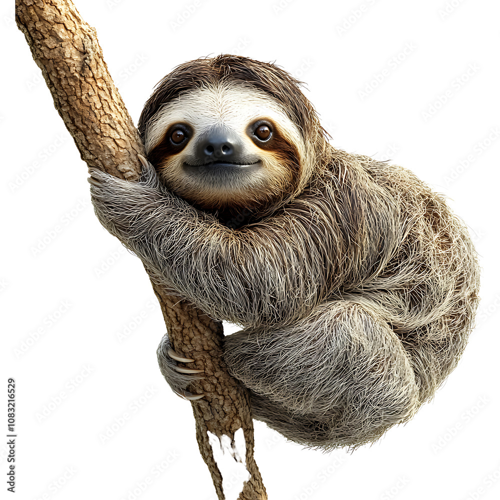 Fototapeta premium A cute and cuddly sloth is hanging out isolated on transparent background