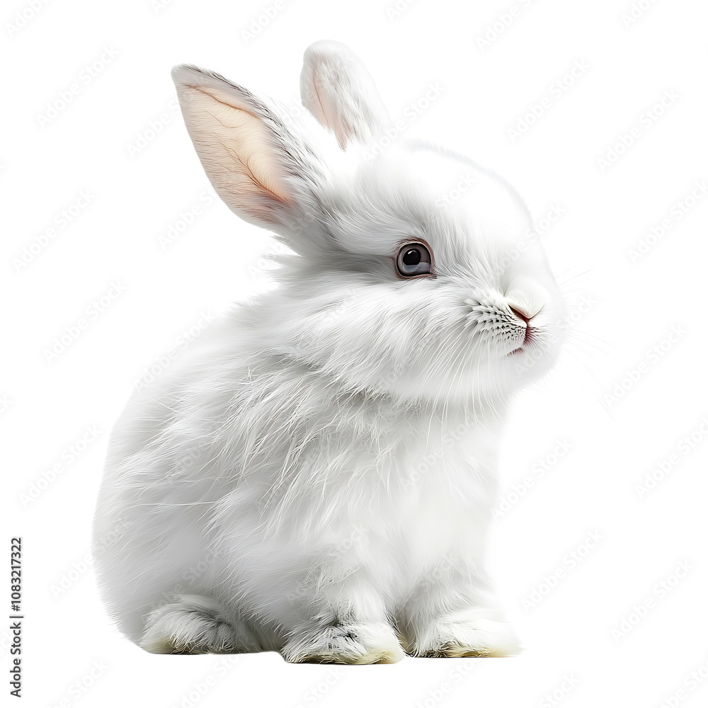 Fototapeta premium A cute white bunny isolated on transparent background