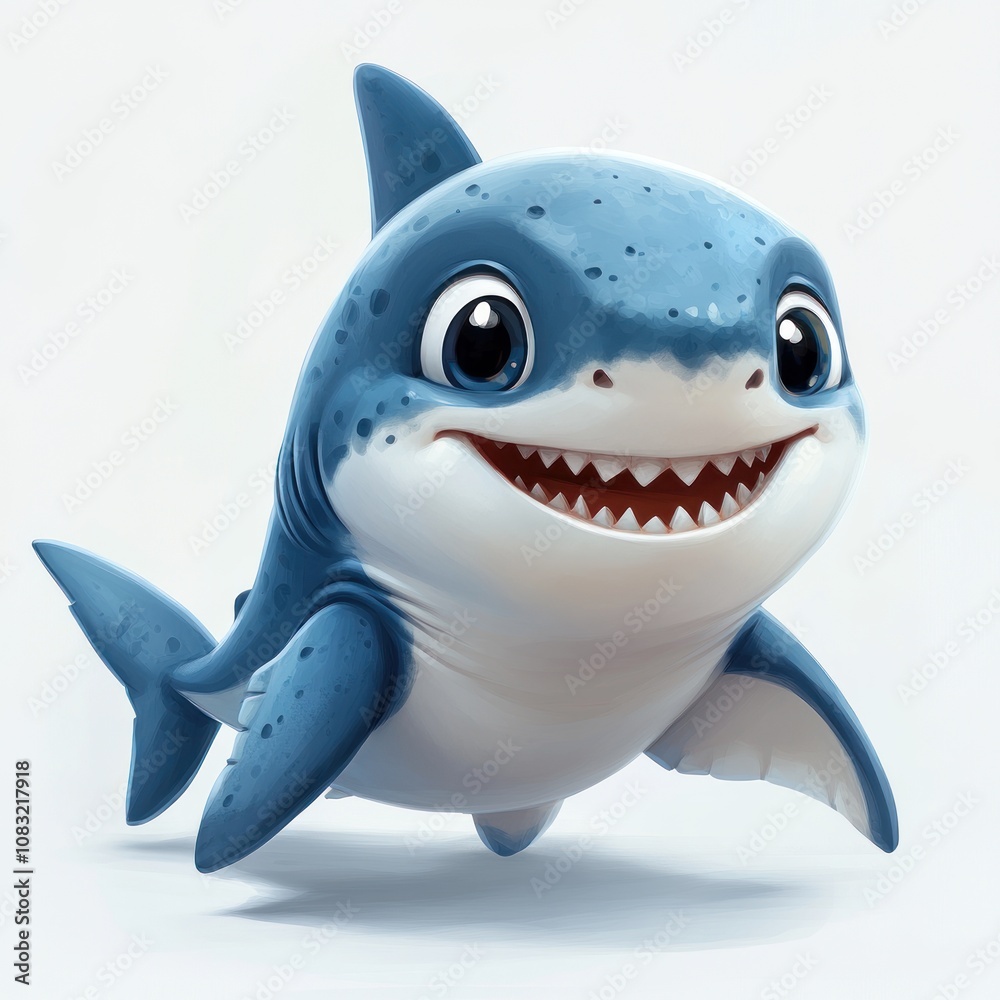 Obraz premium A cute cartoon shark with a friendly smile and blue spots.