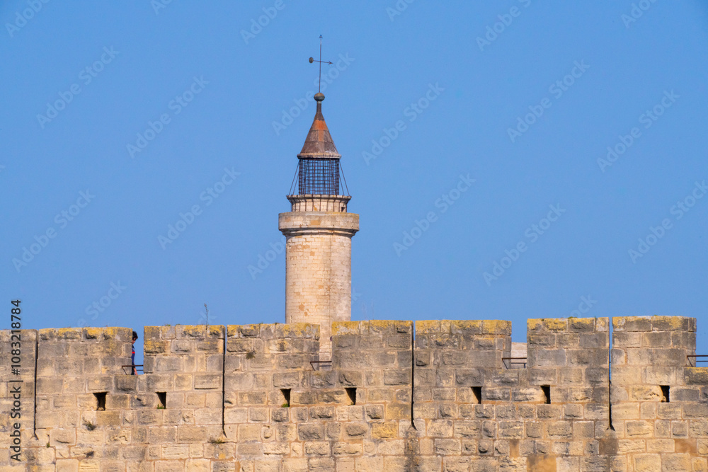 Fototapeta premium rampart fortification tower detail skyline defense Aigues-Mortes