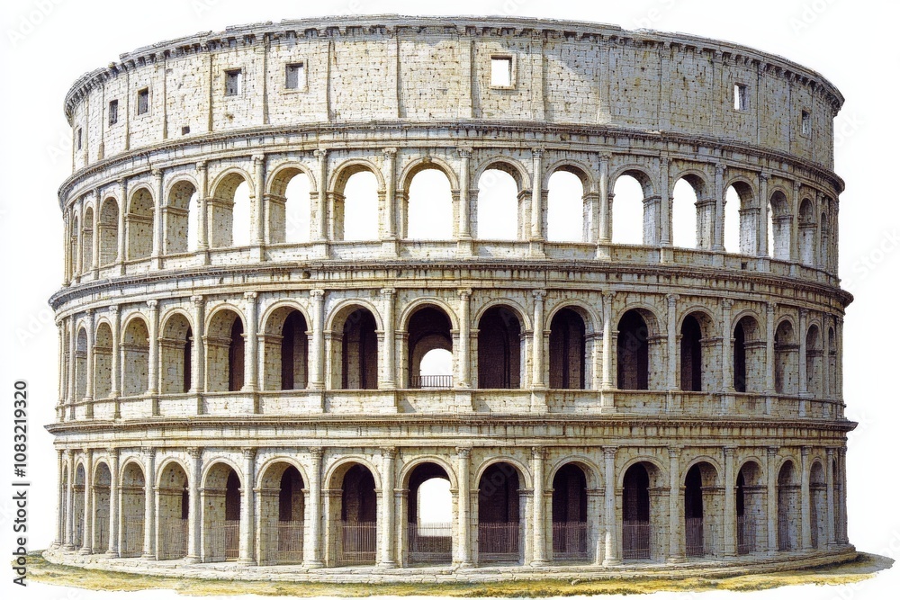 Naklejka premium Colosseum during the day with clear skies emphasizing its detailed ancient Roman architecture and historic relevance as a timeless cultural icon