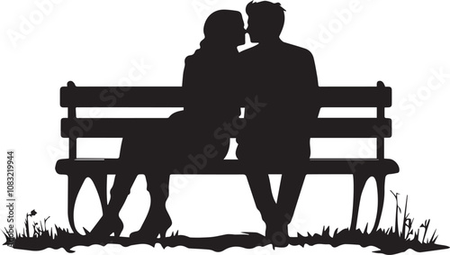 Silhouette of a couple sitting on a bench together, Valentines Day vector silhouette
