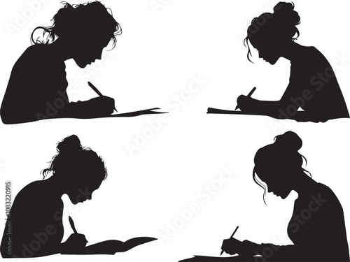 Silhouette of a person writing a love letter, Valentines Day vector silhouette