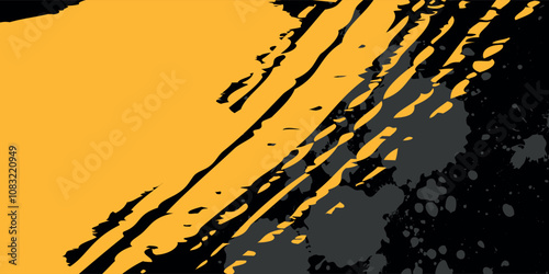 Black and yellow abstract background with brush strokes and halftone style.