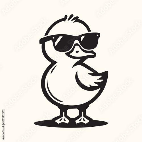 Duck With Sunglasses silhouette vector icon black and white full body