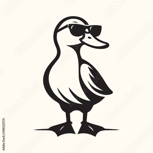 Duck With Sunglasses silhouette vector icon black and white full body