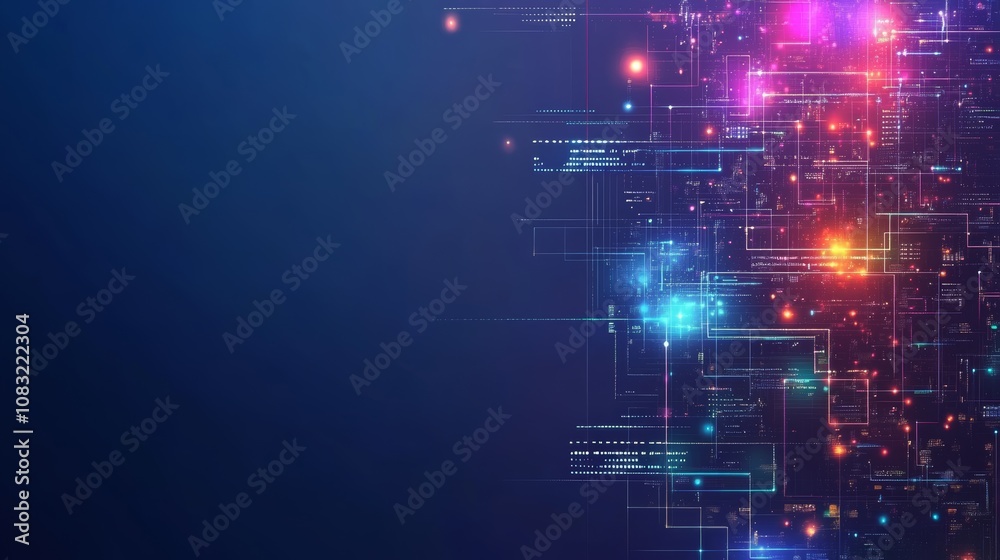 Obraz premium Abstract digital network background with glowing lines and nodes on a dark blue background.